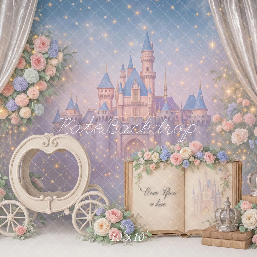 Kate Märchen Schloss Blumen Pastell Hintergrund Entworfen von Ashley Paul - Kate Backdrop.de
