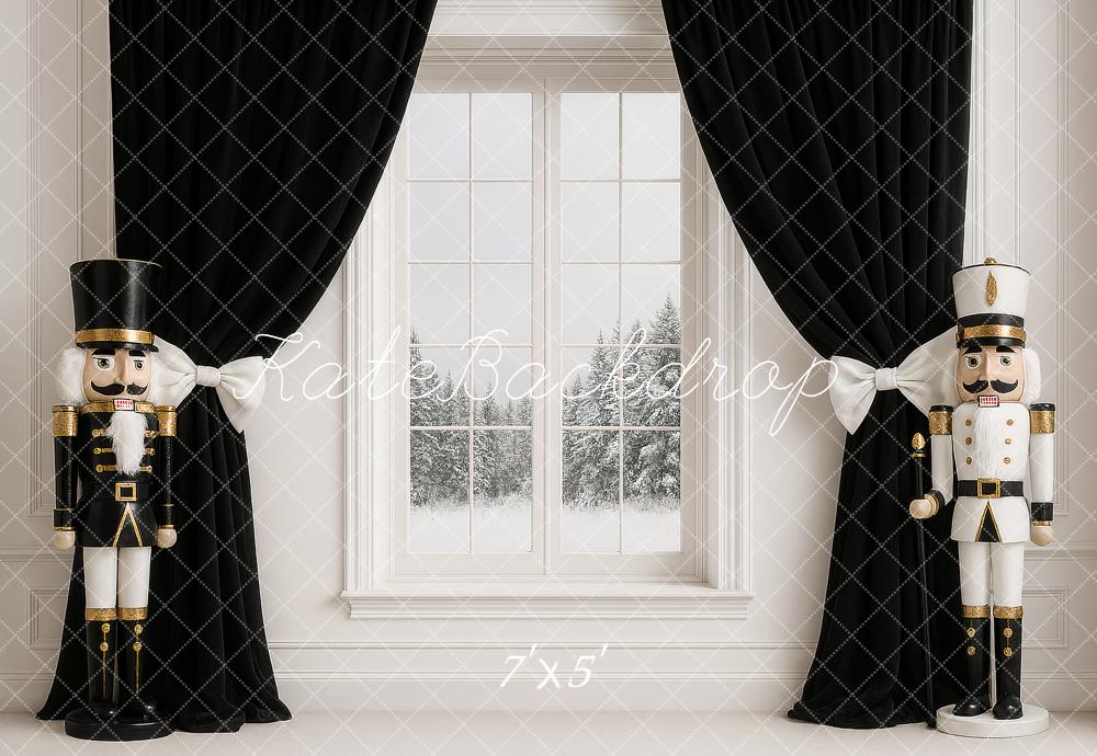 Kate Weihnachten Nussknacker Fenster Schwarz Hintergrund Entworfen von Ashley Paul - Kate Backdrop.de