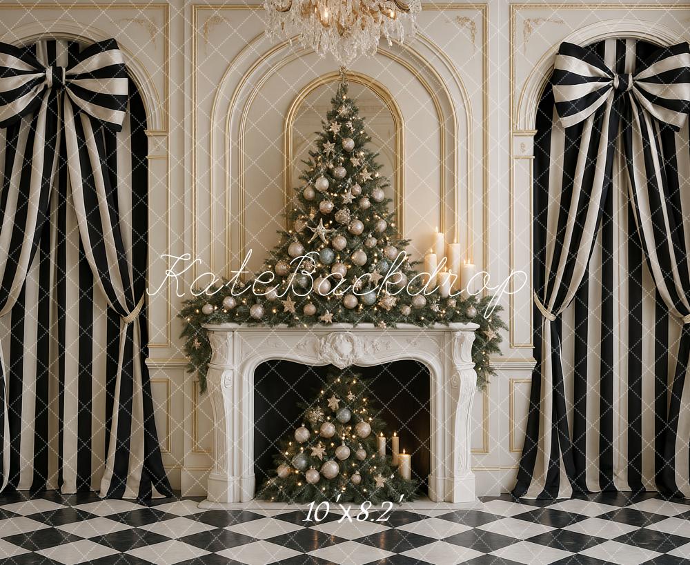 Kate Weihnachten Baum Kamin Streifen Hintergrund Entworfen von Ashley Paul - Kate Backdrop.de