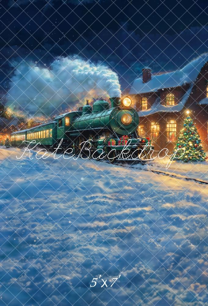 Kate Polar Train Weihnachtszug Schnee Nacht Hintergrund Entworfen von Chain - Kate Backdrop.de