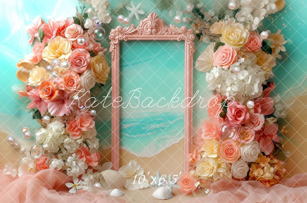 Kate Meerjungfrau Blumen Rahmen Pastell Hintergrund Entworfen von Mini MakeBelieve - Kate Backdrop.de