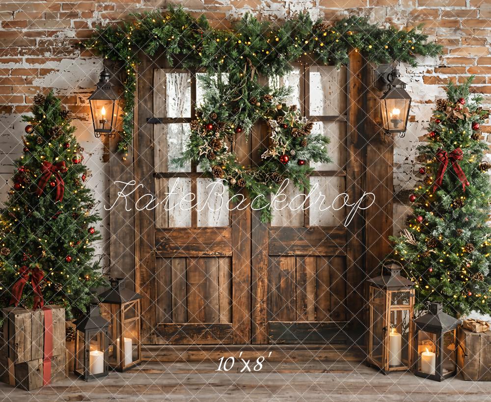 Kate Weihnachten Tür Kranz Vintage Fleece Hintergrund Entworfen von Emetselch - Kate Backdrop.de