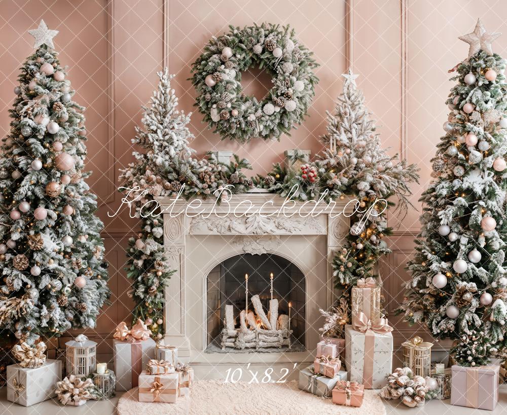 Kate Weihnachten Kamin Weihnachtsbaum Rosa Hintergrund Entworfen von Emetselch