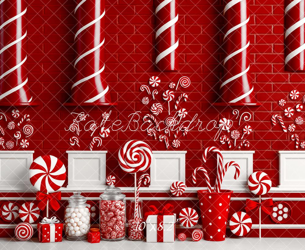 Kate Weihnachten Süßigkeiten Bonbons Rot Weiß Hintergrund Entworfen von Patty Roberts - Kate Backdrop.de
