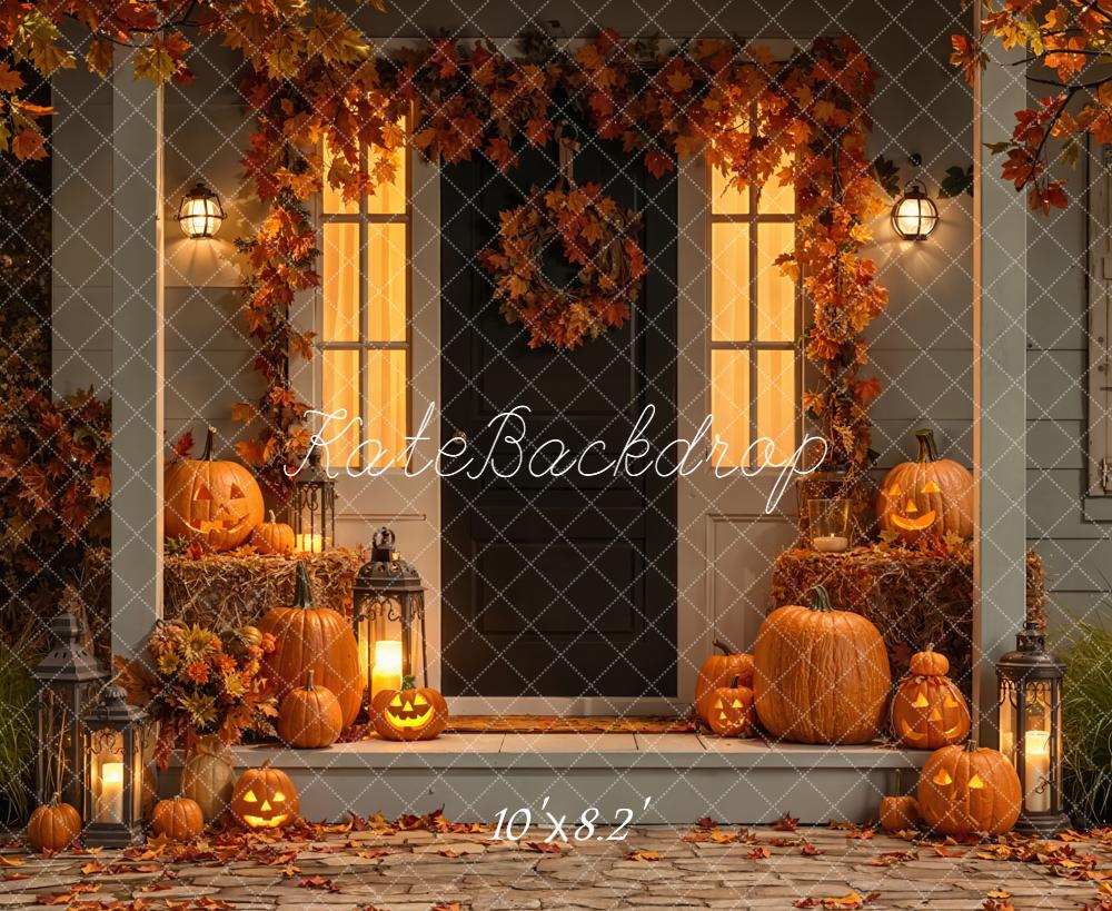 Kate Halloween Veranda Kürbisse Laternen Hintergrund Entworfen von Emetselch - Kate Backdrop.de