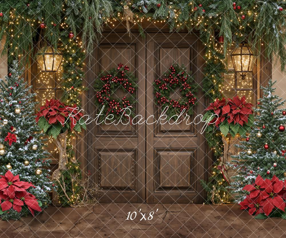 Kate Weihnachten Tannen Tür Kranz Fleece Hintergrund Entworfen von Emetselch - Kate Backdrop.de