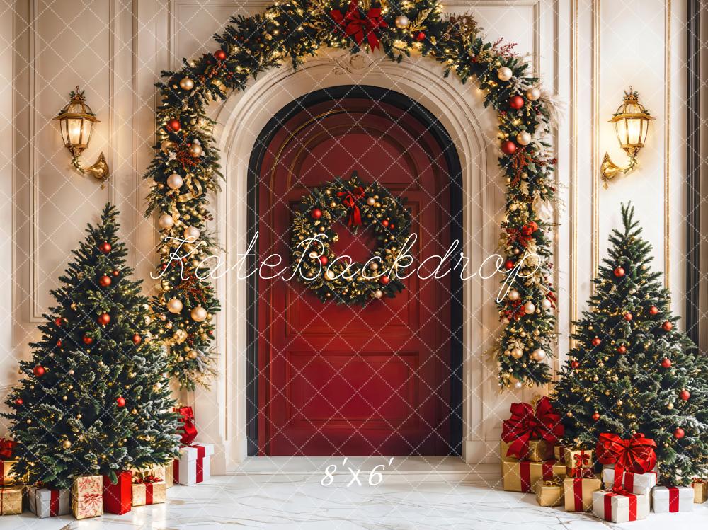 Kate Weihnachten Tür Weihnachtsbaum Rot Hintergrund Entworfen von Emetselch