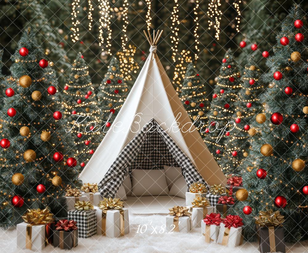 Kate Weihnachten Tannenbaum Zelt Geschenke Hintergrund Entworfen von Mini MakeBelieve - Kate Backdrop.de