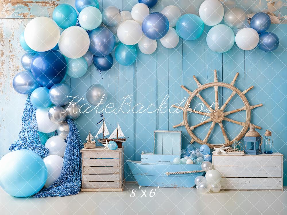 Kate Meerjungfrau Ballons Steuerrad Blau Hintergrund Entworfen von Emetselch - Kate Backdrop.de