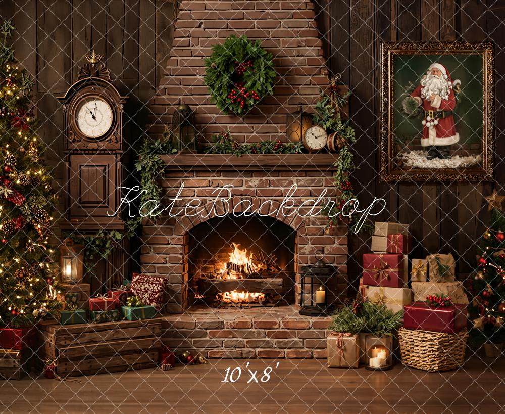Kate Weihnachten Kamin Geschenke Braun Fleece Hintergrund Entworfen von Emetselch - Kate Backdrop.de
