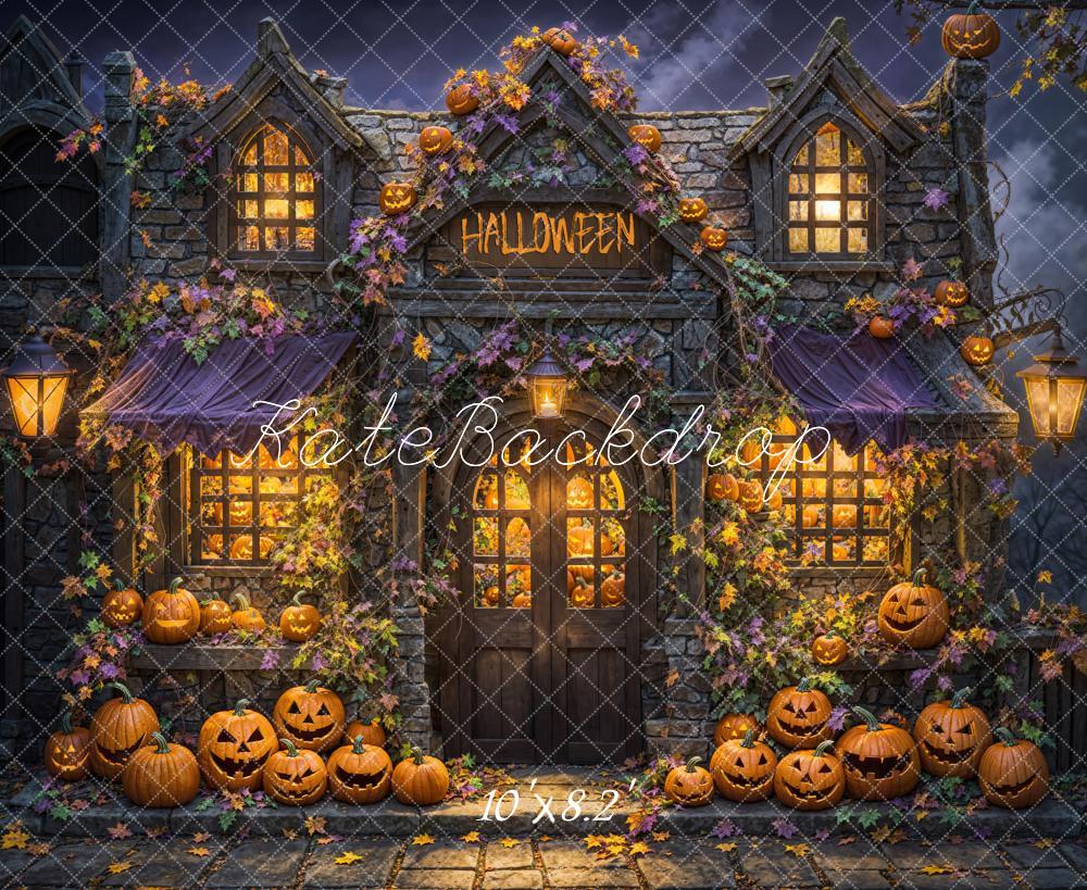 Kate Halloween Kürbisse Haus Nacht Hintergrund Entworfen von Emetselch