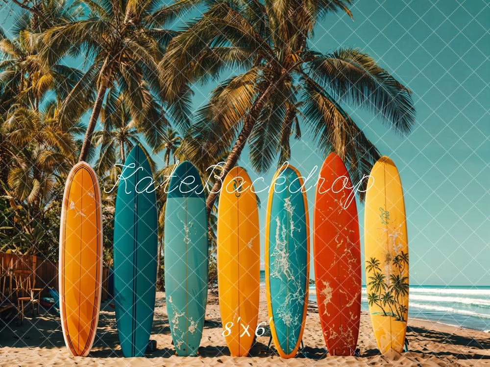 Kate Sommer Surfbretter Palmen Retro Hintergrund Entworfen von Emetselch - Kate Backdrop.de