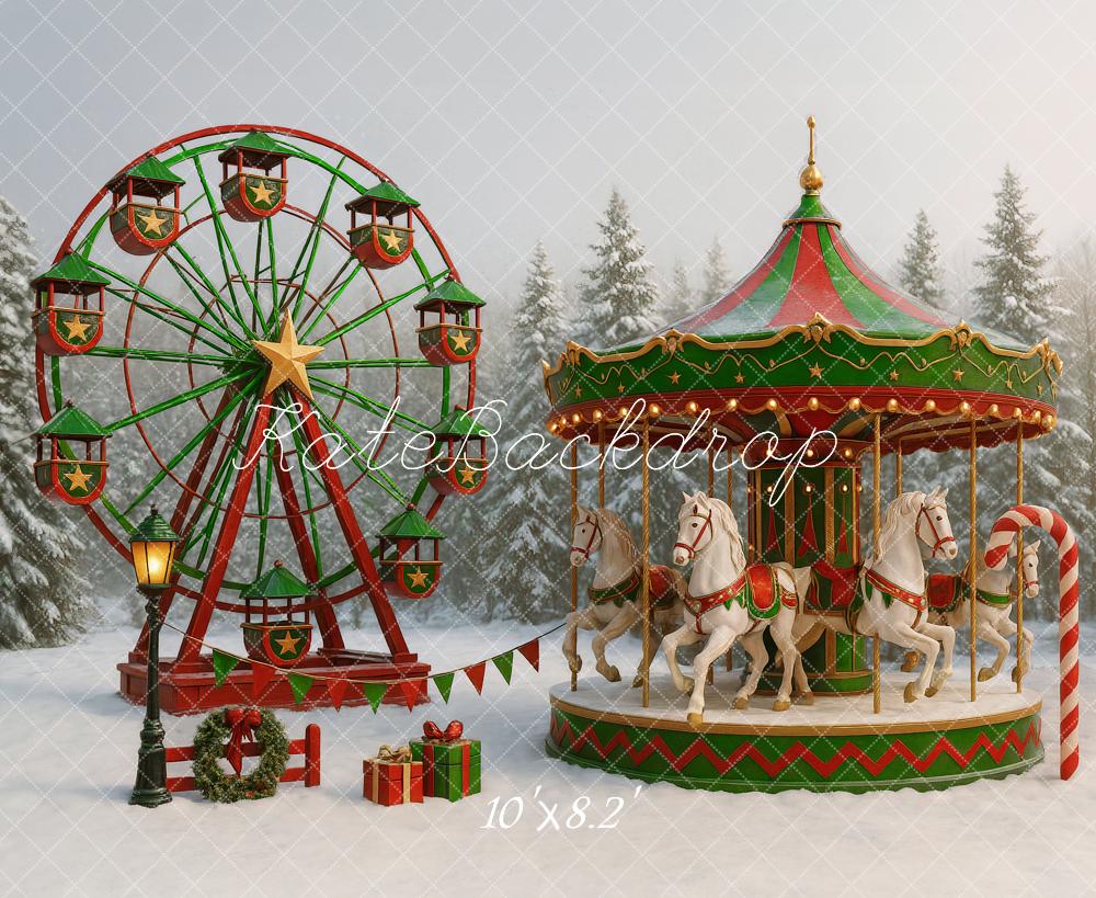 Kate Weihnachten Karussell Riesenrad Schnee Hintergrund Entworfen von Ashley Paul - Kate Backdrop.de