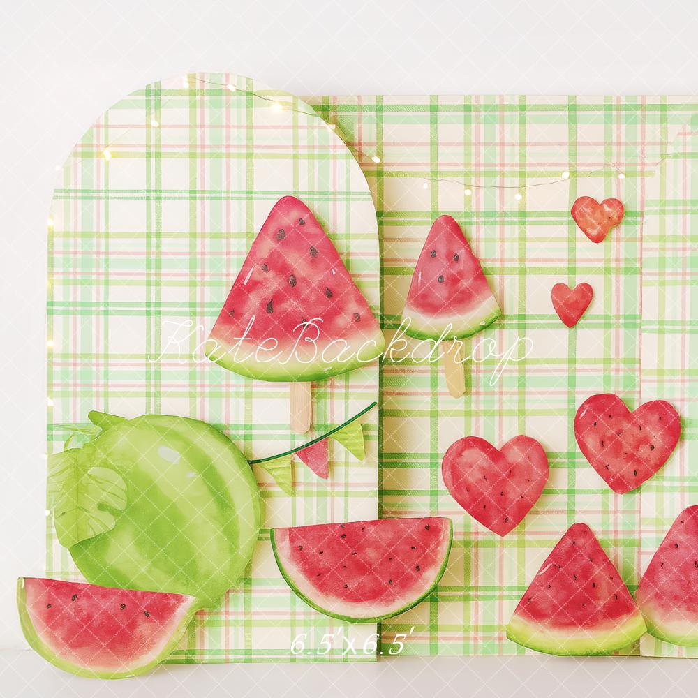 Kate Sommer Wassermelone Getränk Karo Hintergrund Entworfen von Patty Roberts - Kate Backdrop.de