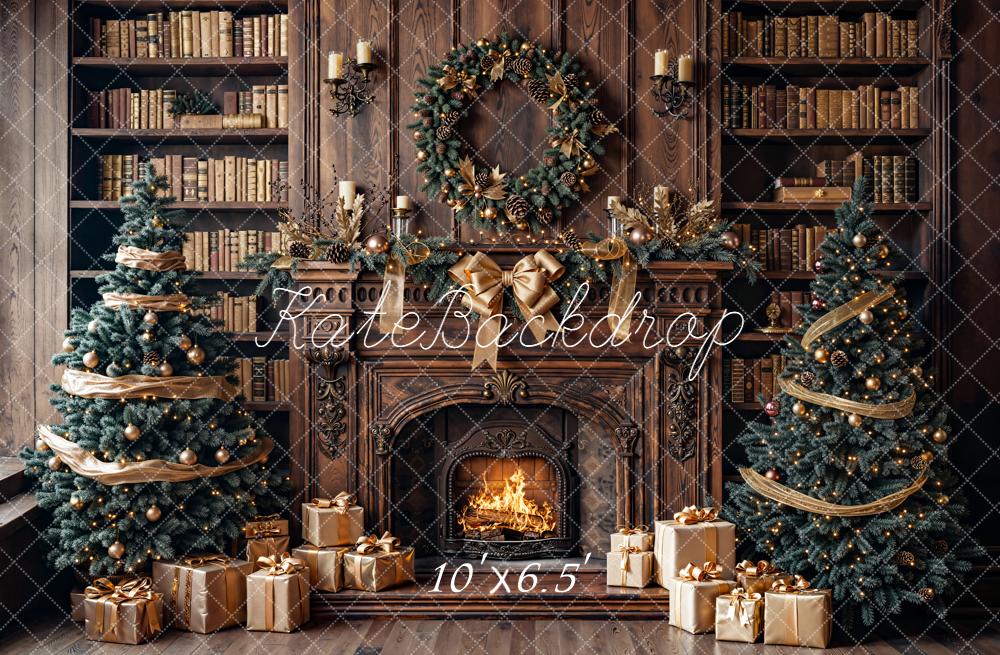 Kate Weihnachten Kamin Bücher Regal Hintergrund Entworfen von Emetselch - Kate Backdrop.de