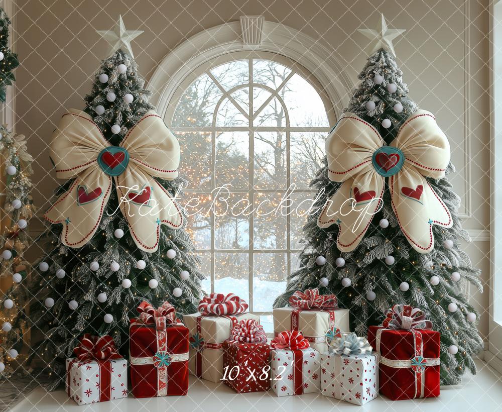 Kate Weihnachten Tannenbaum Geschenke Weiß Rot Hintergrund Entworfen von Mini MakeBelieve - Kate Backdrop.de