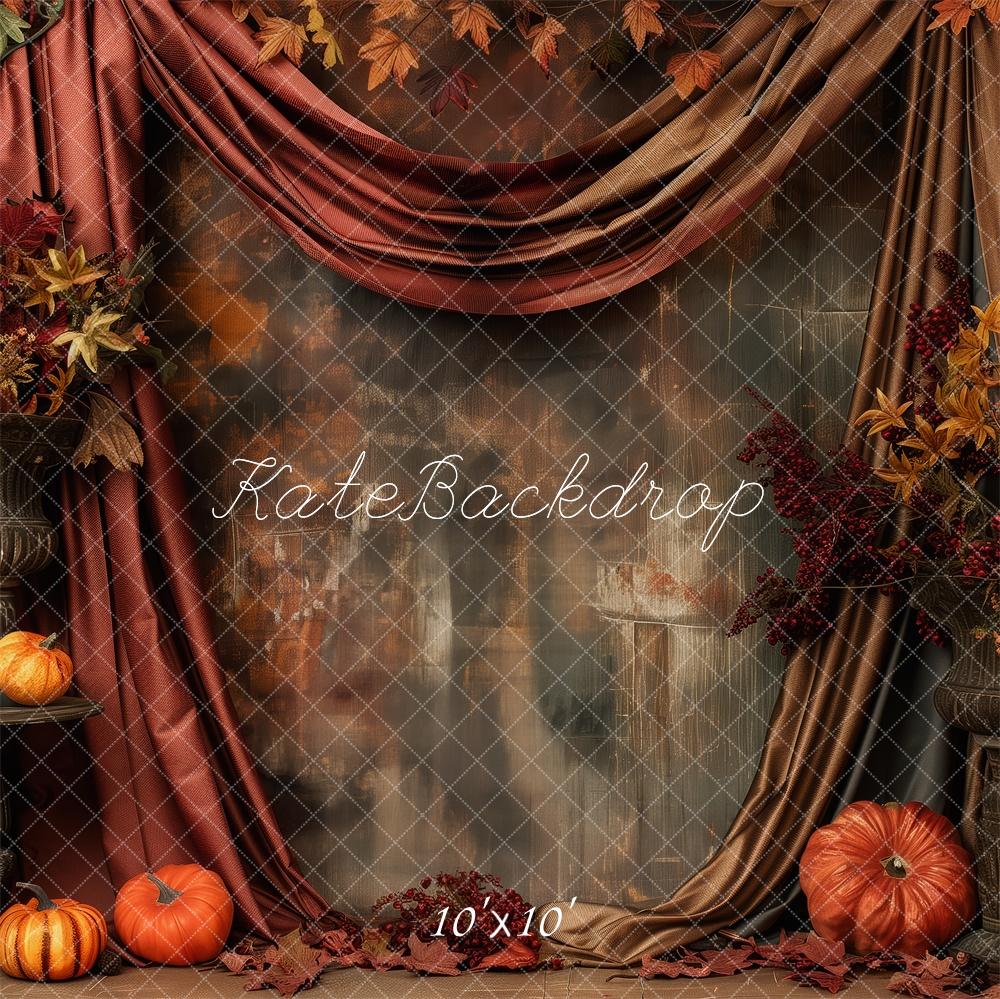 Kate Herbst Kürbis Blumen Vintage Hintergrund Entworfen von Patty Roberts - Kate Backdrop.de