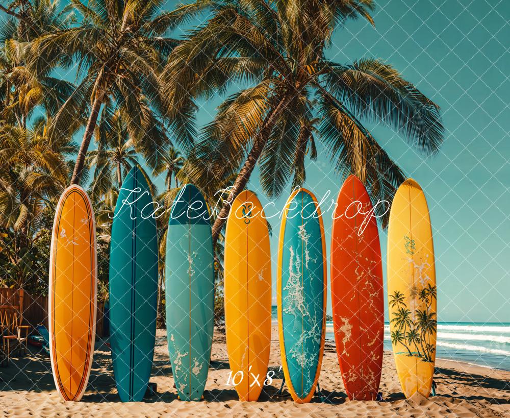 Kate Sommer Surfbretter Palmen Blau Fleece Hintergrund Entworfen von Emetselch - Kate Backdrop.de