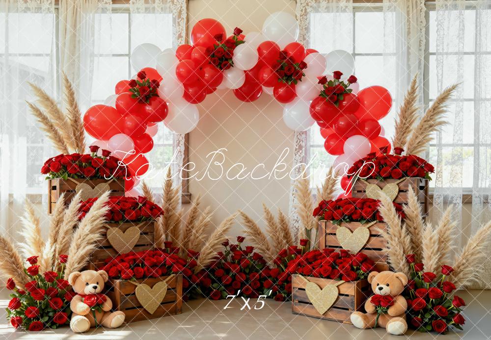 Kate Valentinstag Rosen Ballonbogen Creme Hintergrund Entworfen von Mini MakeBelieve