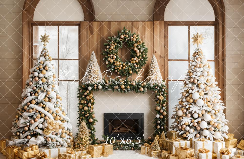 Kate Weihnachten Kamin Weihnachtsbaum Gold Hintergrund Entworfen von Emetselch