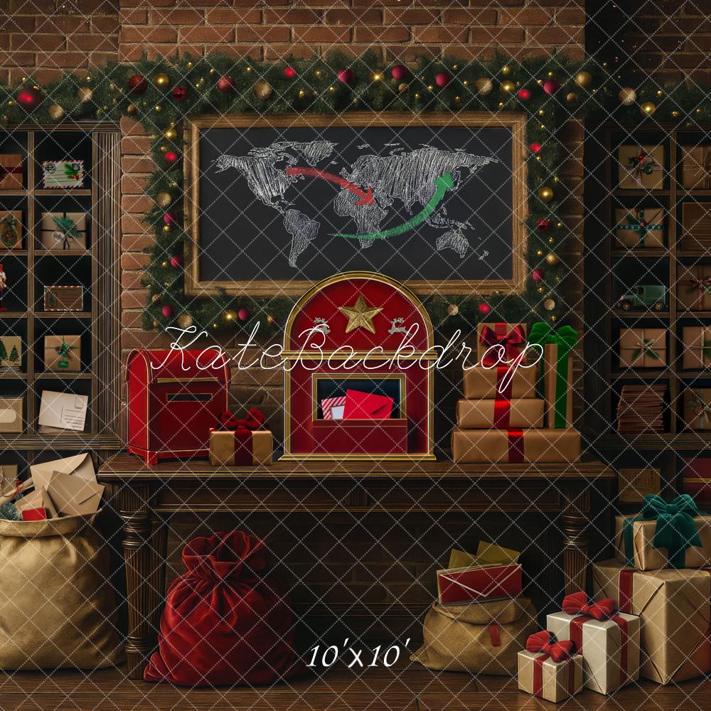 Kate Weihnachten Geschenke Regal Ziegelwand Hintergrund Entworfen von Mini MakeBelieve - Kate Backdrop.de