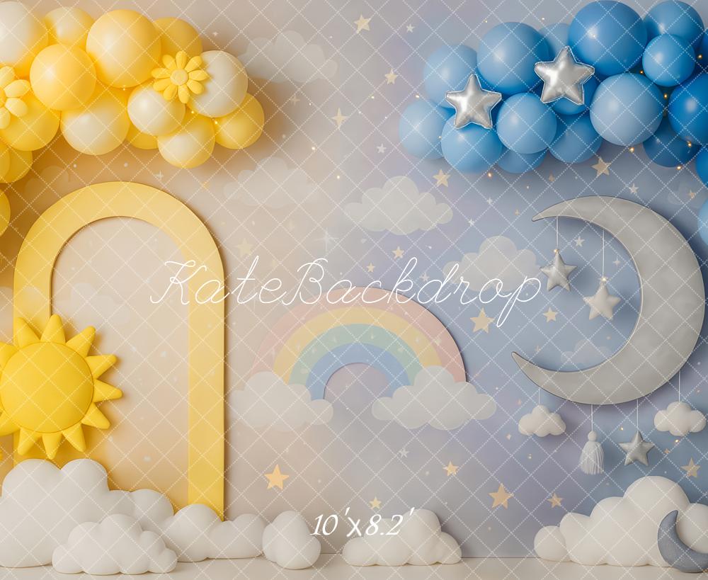 Kate Sonne Mond Regenbogen Ballon Hintergrund Entworfen von Patty Roberts - Kate Backdrop.de