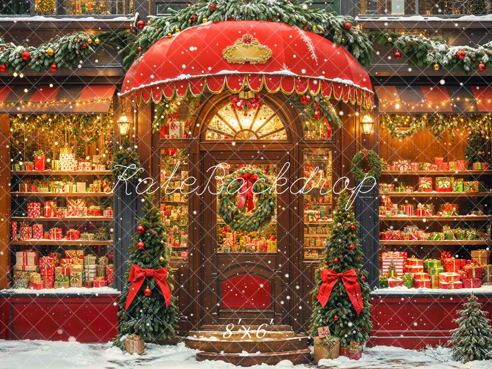 Kate Weihnachten Geschenkladen Tannenbaum Rot Fleece Hintergrund Entworfen von Chain - Kate Backdrop.de