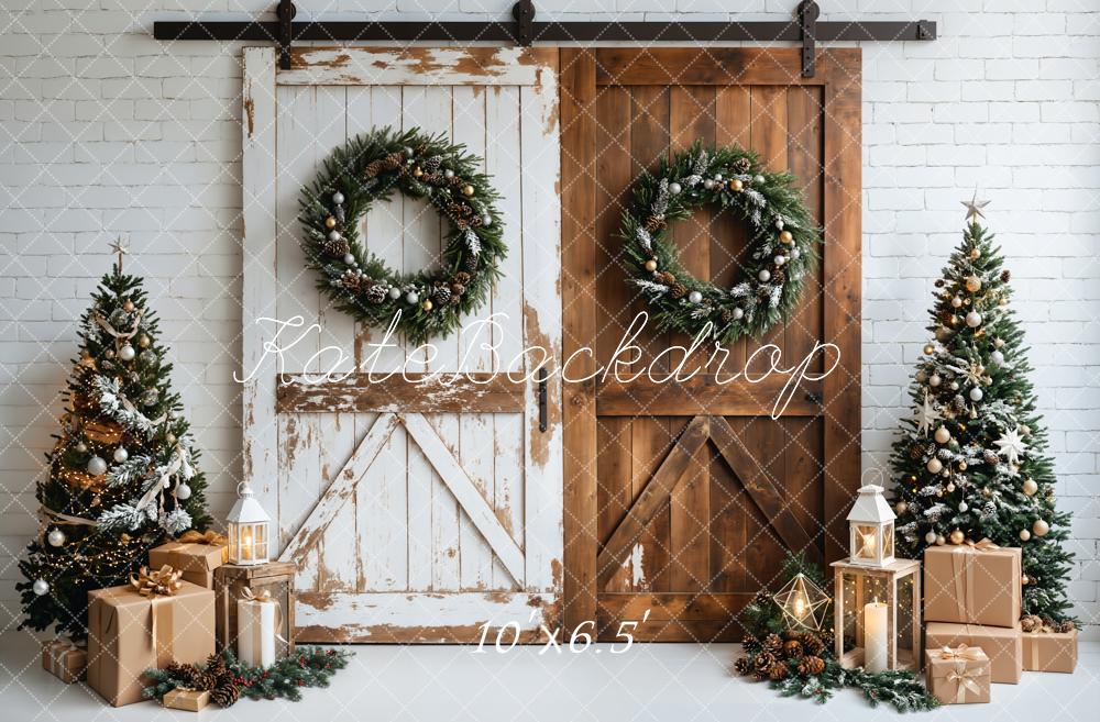 Kate Weihnachten Scheunentor Tannenbaum Rustikal Hintergrund Entworfen von Emetselch