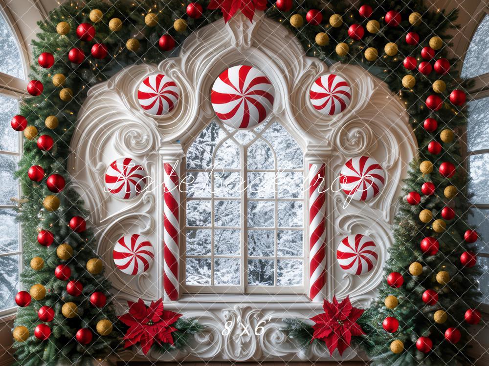 Kate Weihnachten Zuckerstangen Fenster Girlande Hintergrund Entworfen von Mini MakeBelieve - Kate Backdrop.de