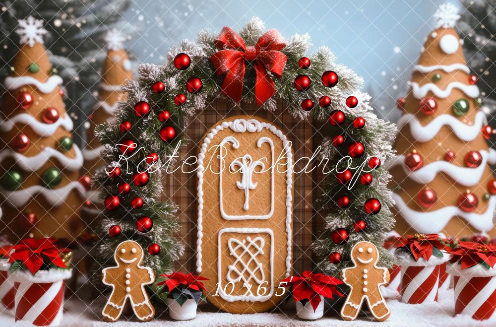 Kate Weihnachten Lebkuchenhaus Girlande Rot Hintergrund Entworfen von Mini MakeBelieve - Kate Backdrop.de