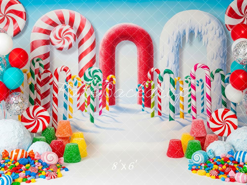 Kate Weihnachten Zuckerstangen Bonbons Bunt Hintergrund Entworfen von Patty Roberts - Kate Backdrop.de