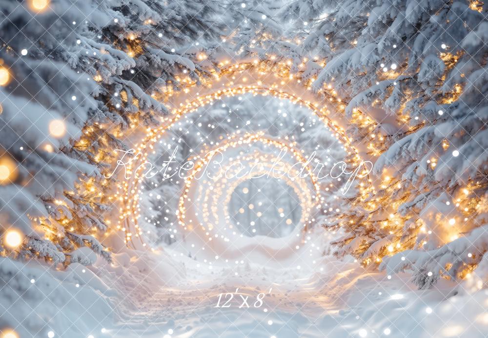Kate Weihnachten Schneebäume Lichterbogen Winter Fleece Hintergrund Entworfen von Emetselch