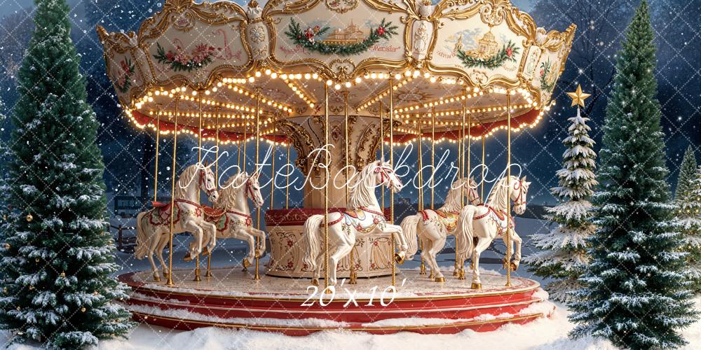Kate Weihnachten Karussell Pferde Schnee Hintergrund Entworfen von Emetselch