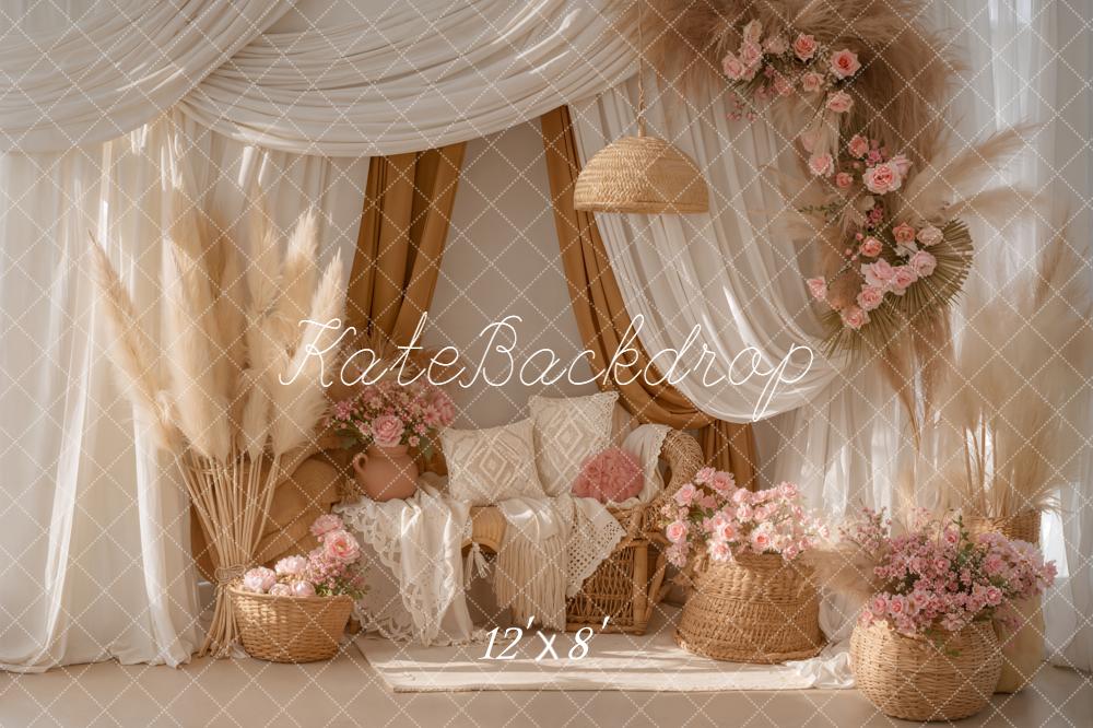 Kate Boho Pampas Blumen Beige Hintergrund Entworfen von Emetselch