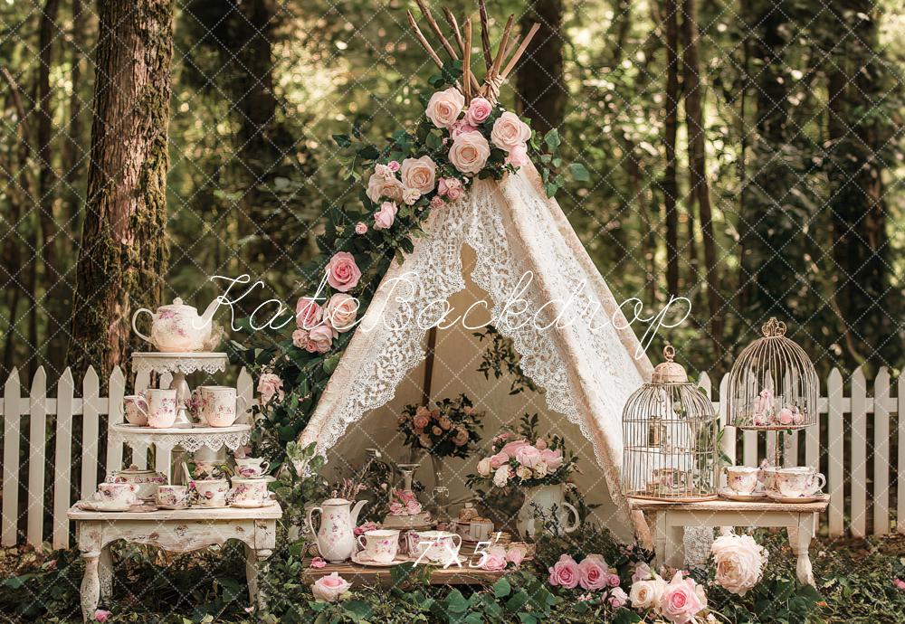 Kate Kinder Teepee Blumen Vintage Hintergrund Entworfen von Patty Roberts - Kate Backdrop.de