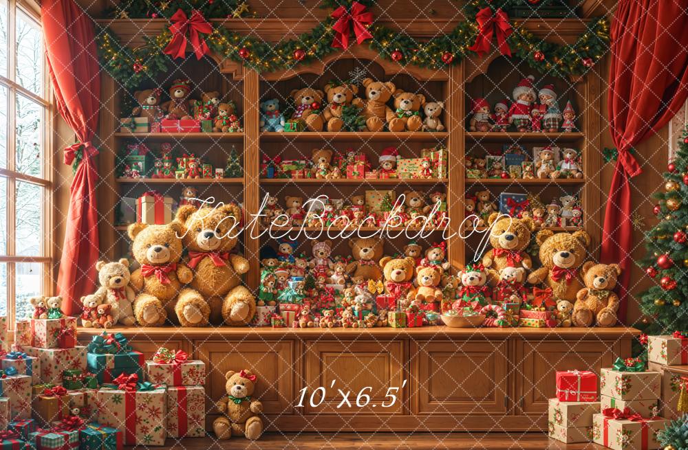 Kate Weihnachten Teddybären Regal Braun Hintergrund Entworfen von Emetselch - Kate Backdrop.de
