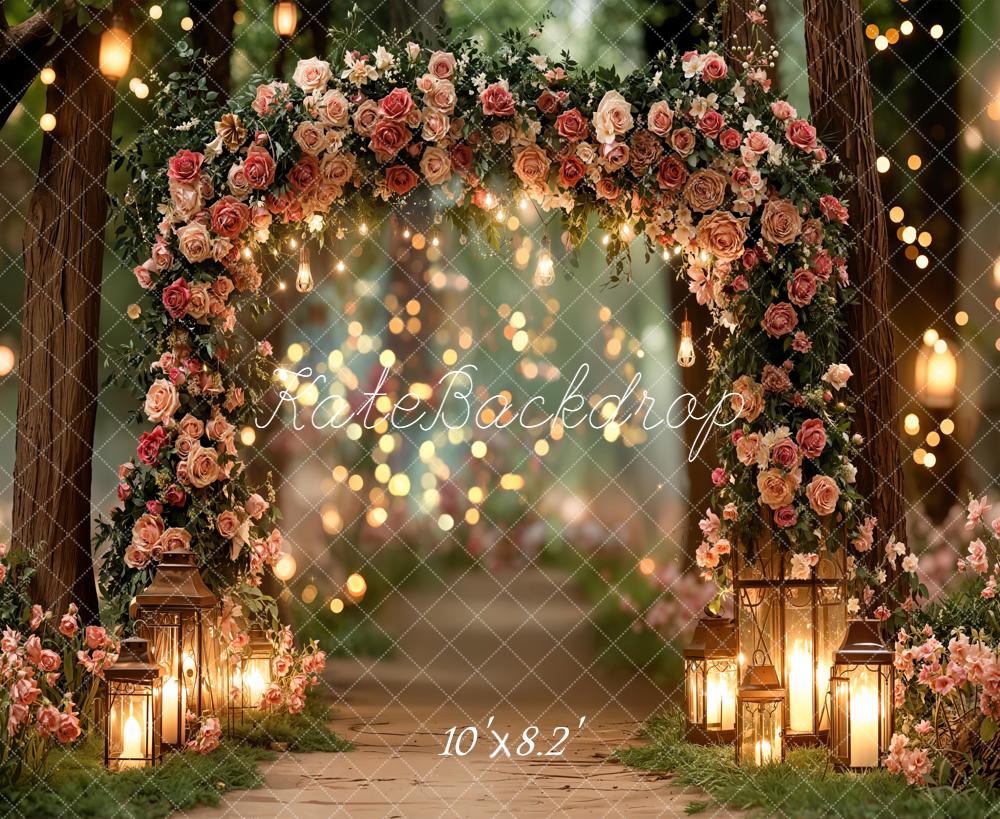Kate Hochzeit Blumenbogen Lichter Romantik Fleece Hintergrund Entworfen von Emetselch
