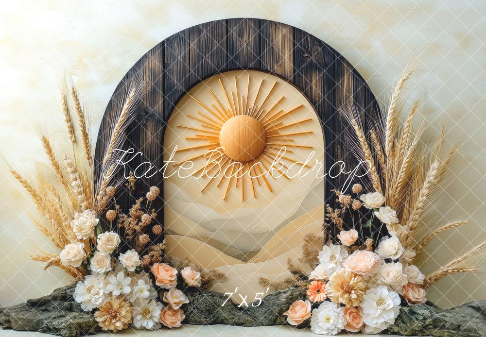Kate Boho Bogen Sonne Trockenblumen Hintergrund Entworfen von Mini MakeBelieve - Kate Backdrop.de