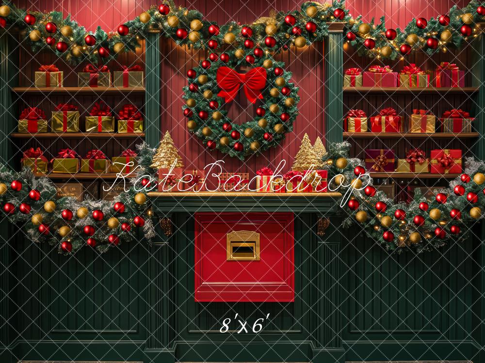 Kate Weihnachten Geschenke Kranz Rot Hintergrund Entworfen von Mini MakeBelieve - Kate Backdrop.de