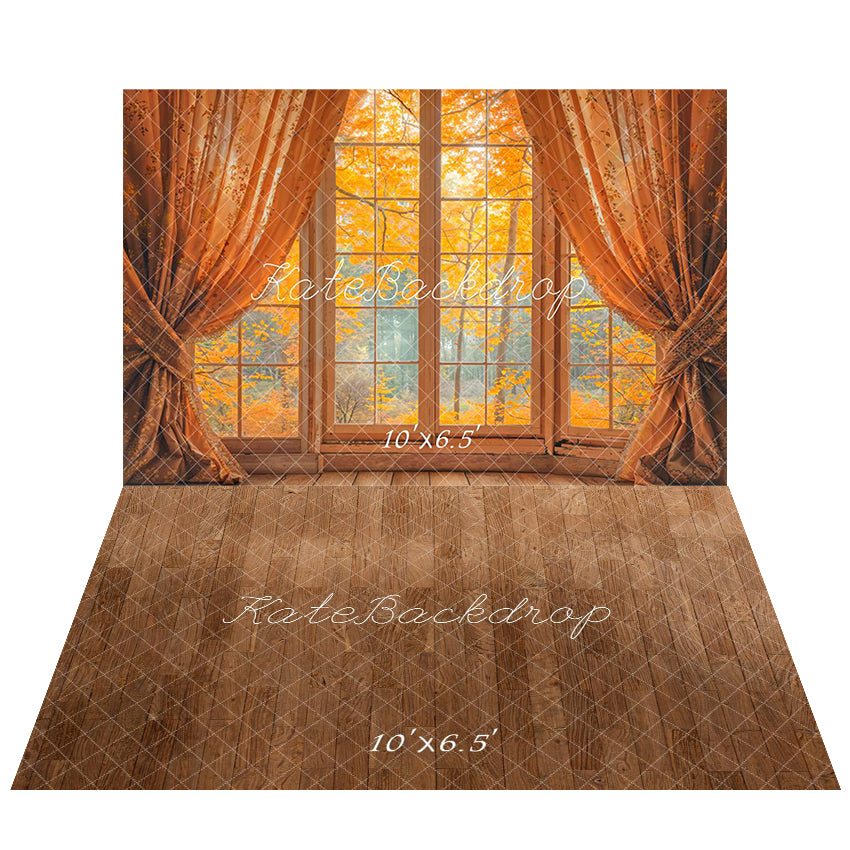Kate Herbst Fenster Vorhänge Orange Hintergrund Hintergrund+Holz Boden Braun Hintergrund Boden Hintergrund