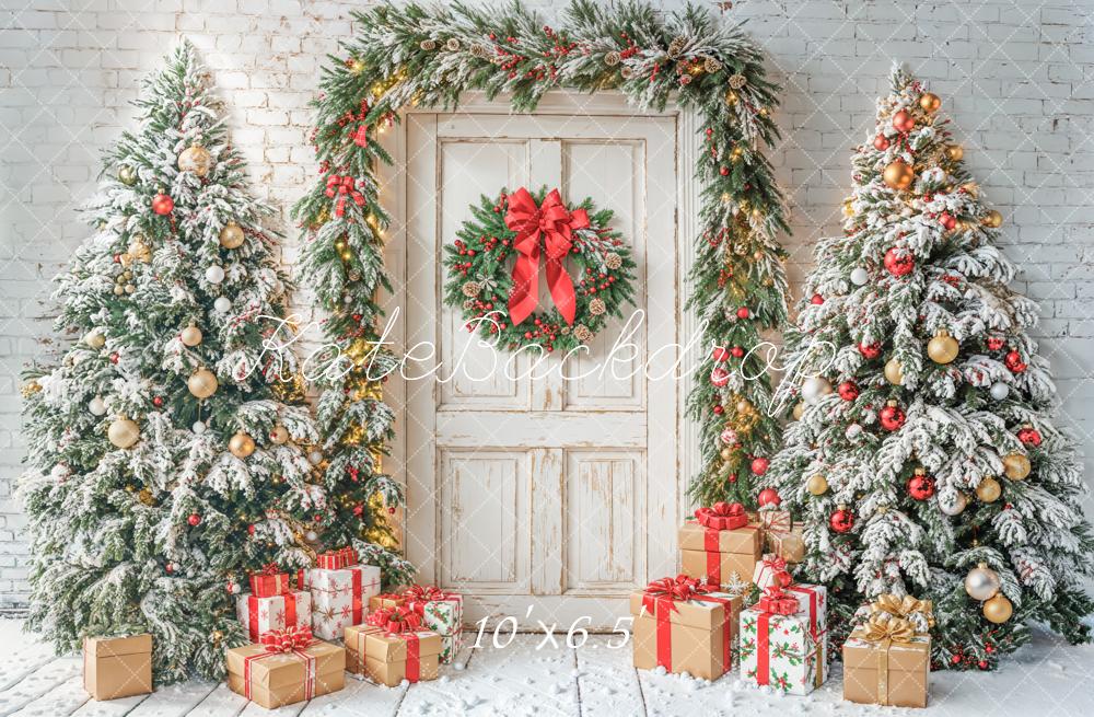 Kate Weihnachten Tannenbaum Geschenke Weiß Hintergrund Entworfen von Emetselch - Kate Backdrop.de