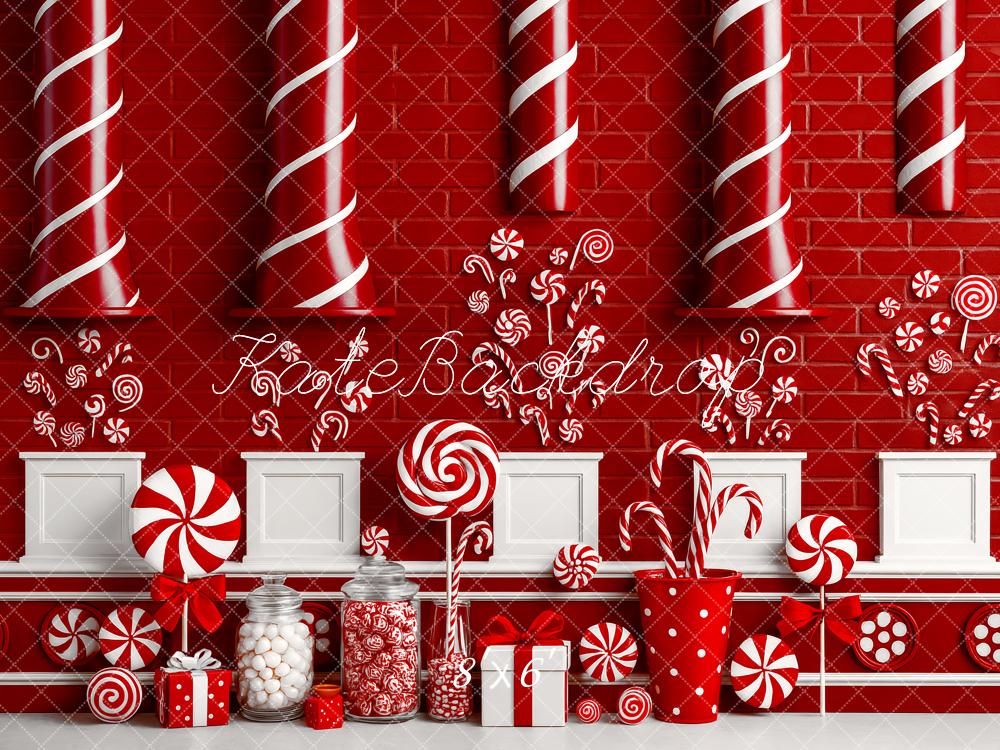 Kate Weihnachten Süßigkeiten Bonbons Rot Weiß Hintergrund Entworfen von Patty Roberts - Kate Backdrop.de