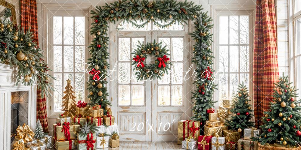 Kate Weihnachten Tür Kranz Geschenke Weiß Hintergrund Entworfen von Emetselch - Kate Backdrop.de