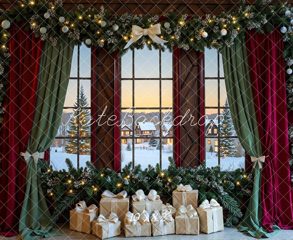 Kate Weihnachten Fenster Vorhänge Geschenke Hintergrund Entworfen von Mini MakeBelieve - Kate Backdrop.de