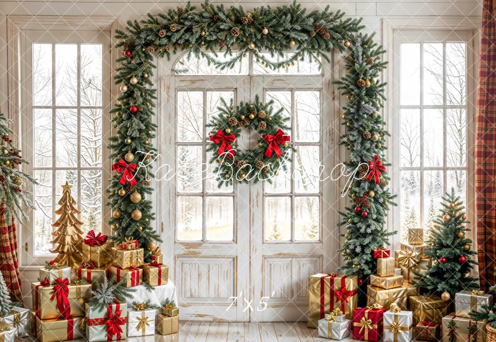 Kate Weihnachten Tür Kranz Geschenke Weiß Hintergrund Entworfen von Emetselch - Kate Backdrop.de