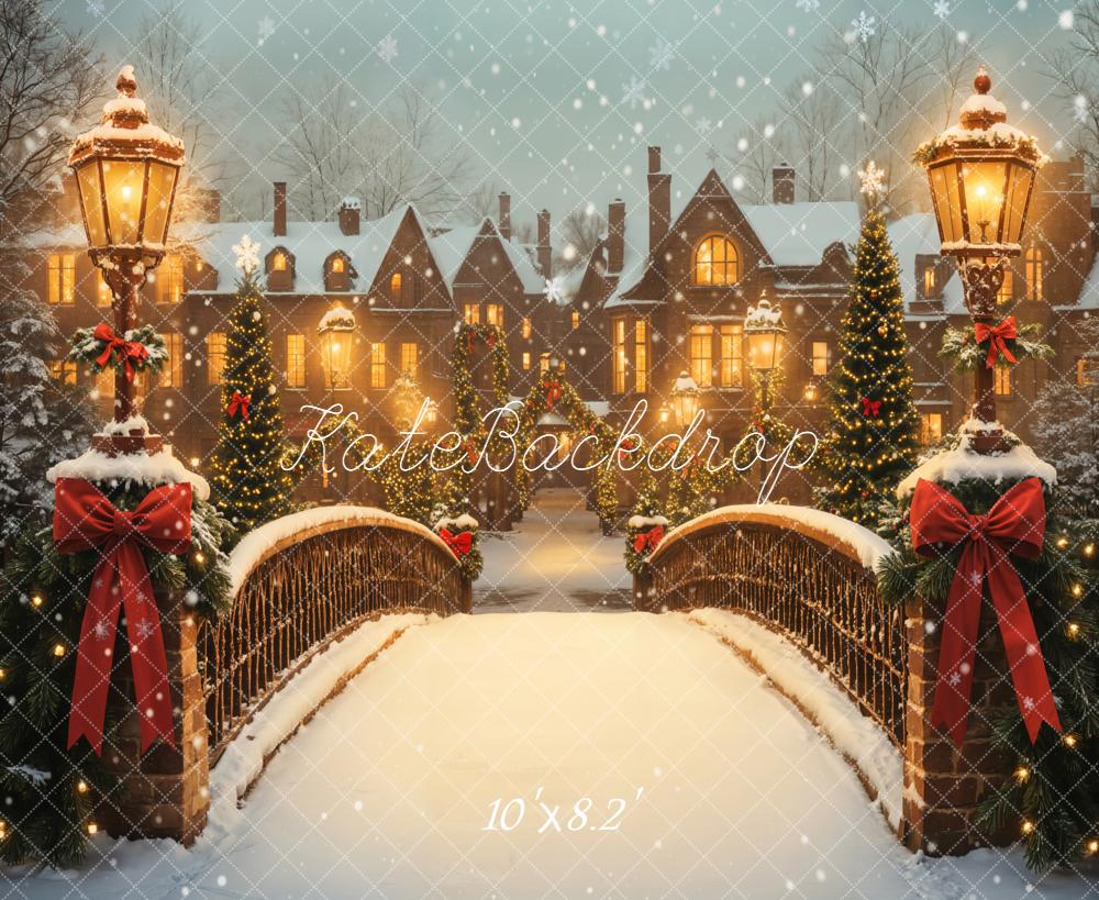 Kate Weihnachten Brücke Schneelandschaft Warmlicht Hintergrund Entworfen von Emetselch - Kate Backdrop.de