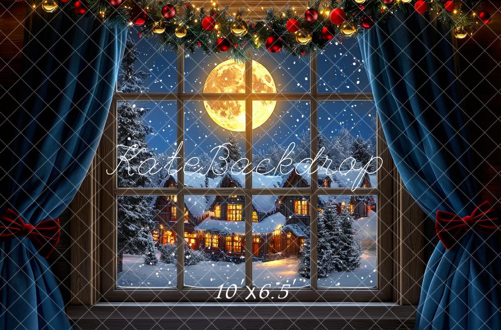 Kate Weihnachten Fenster Winterdorf Nacht Hintergrund Entworfen von Mini MakeBelieve - Kate Backdrop.de