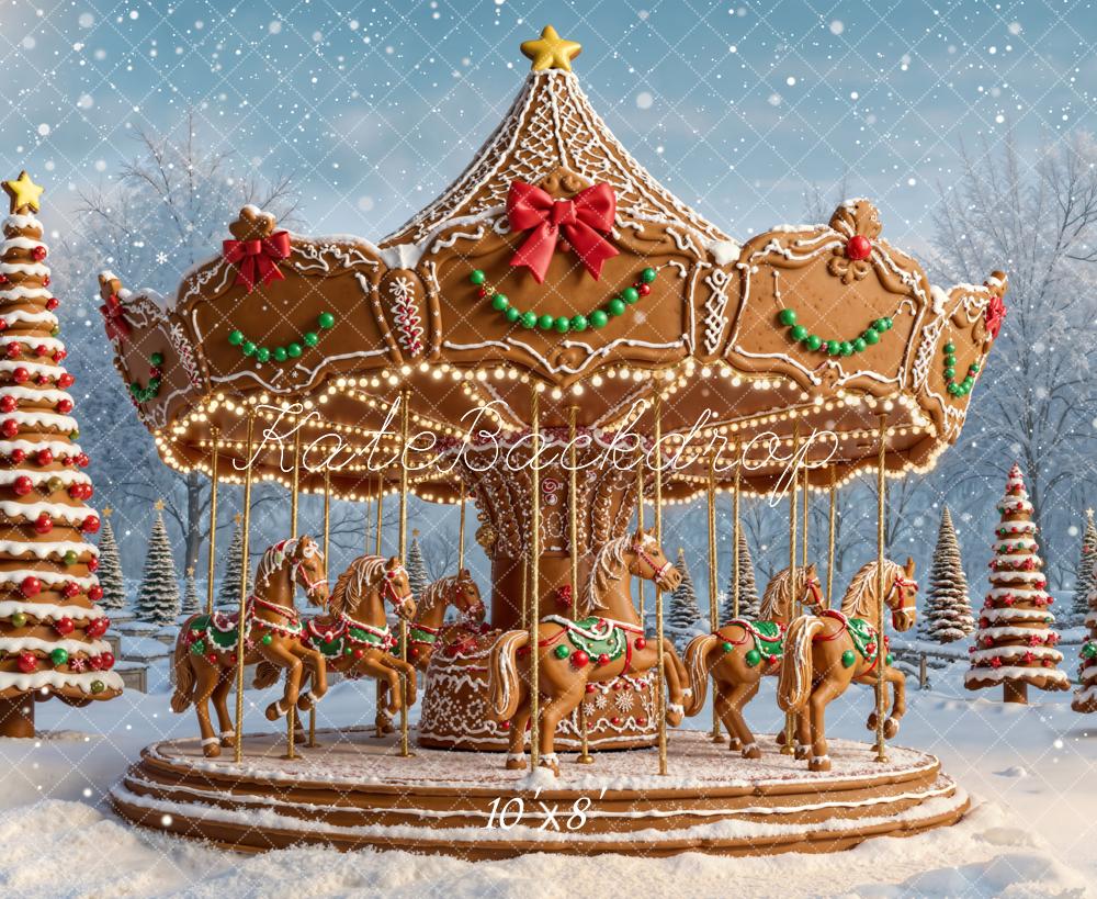 Kate Weihnachten Lebkuchen Karussell Winterwald Fleece Hintergrund Entworfen von Emetselch