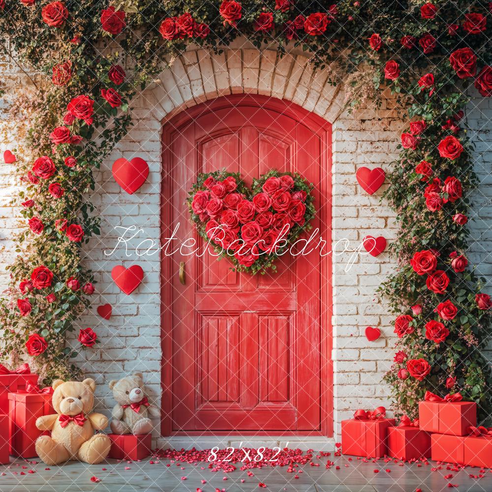 Kate Valentinstag Rote Rosen Tür Romantisch Hintergrund Entworfen von Emetselch