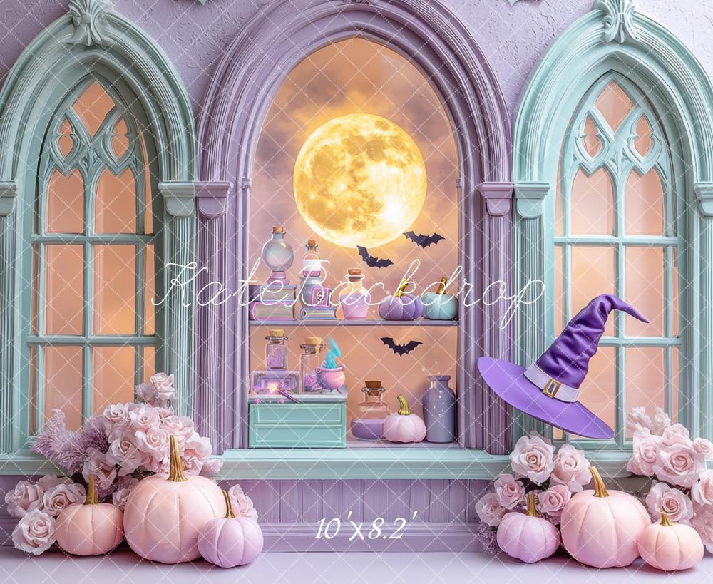 Kate Halloween Fenster Vollmond Pastell Hintergrund Entworfen von Mini MakeBelieve - Kate Backdrop.de